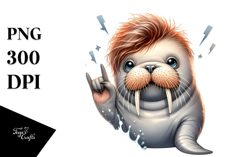 Energetic Baby Walrus Rocker Look PNG example image 1