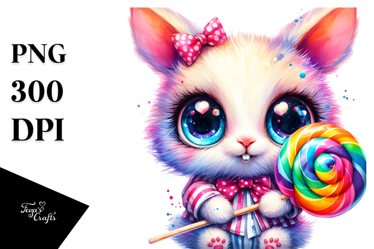 Goofy Cute Baby Bunny Playing with Lollipop JPEG