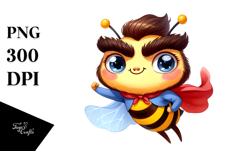 Superhero Bee with Wide Anime Eyes PNG