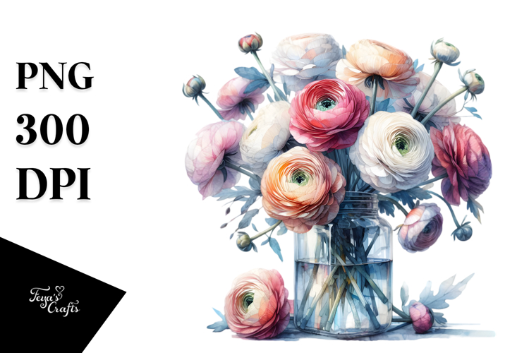 Watercolor Abstract Jar Large Ranunculus