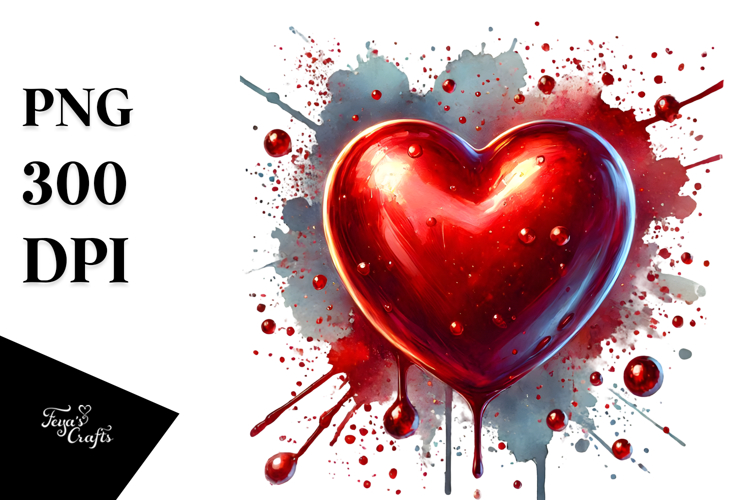Red Glossy Heart Splash PNG