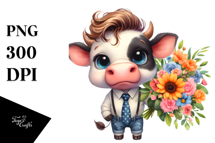 Colorful Baby Cow with Tie, Transparent PNG