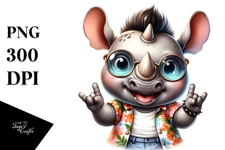 Rocking Baby Rhino with Goofy Smile, PNG
