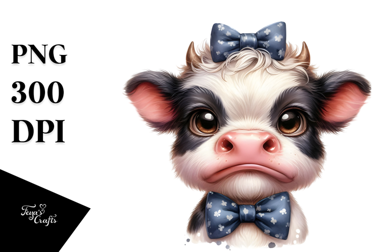 Disgusted Baby Cow with Bow and Tie PNG