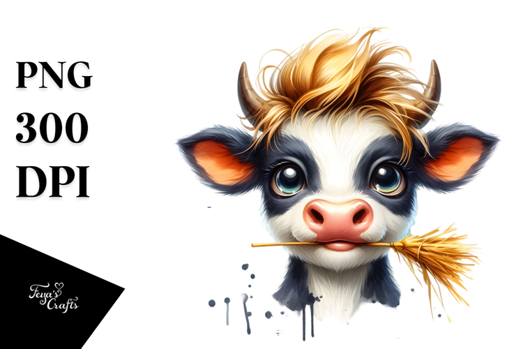 Funny Cow with Straw in Mouth, PNG