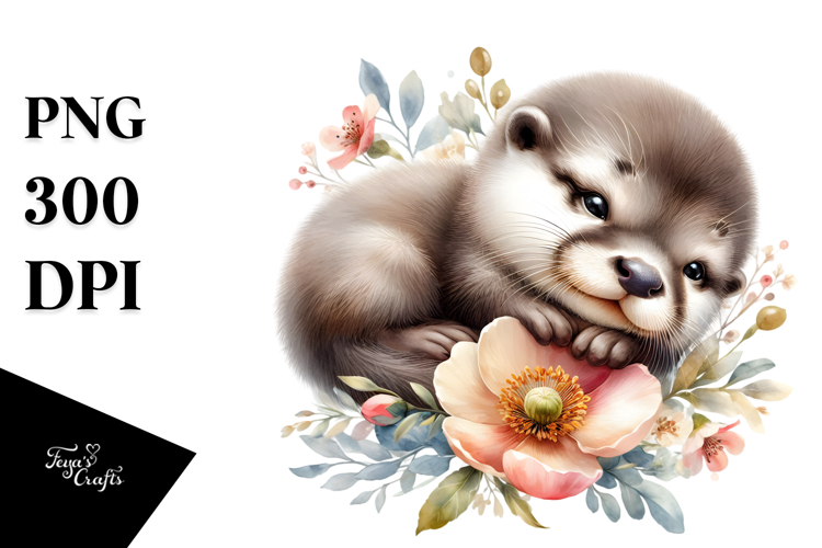 Adorned Baby Otter Sleeping PNG