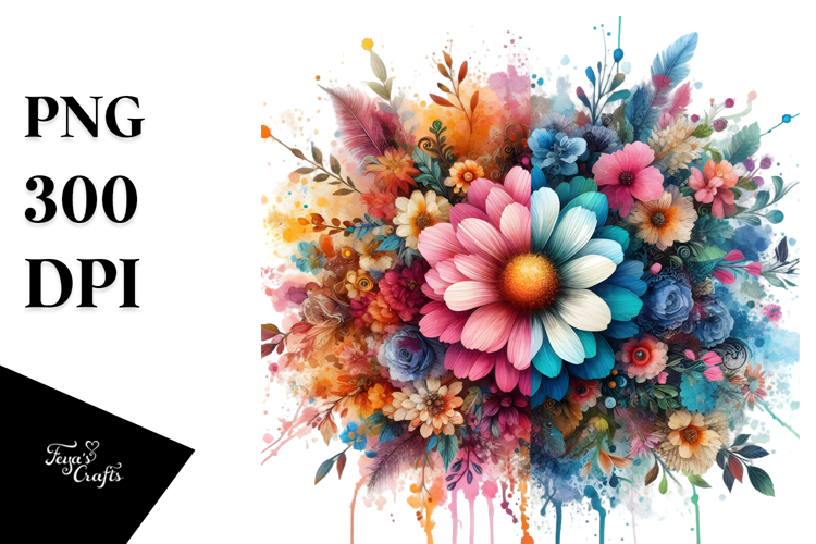 Colorful Flower Painting Sublimation PNG
