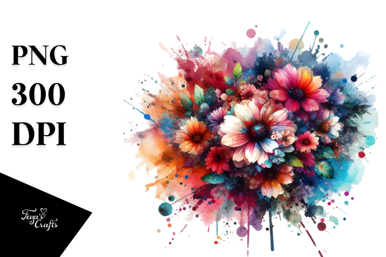 Colorful Flower Painting, Grungy PNG