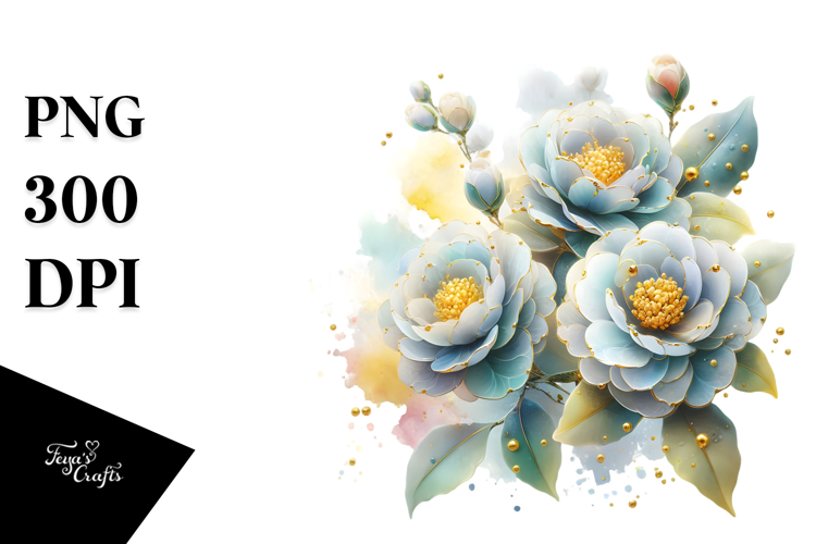 Golden Camellia Made of PNG