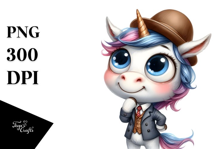 Watercolor Baby Unicorn Goofy Smile Clipart
