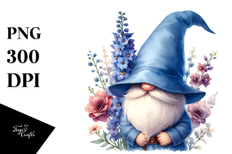 Cute Gnome with Delphinium PNG