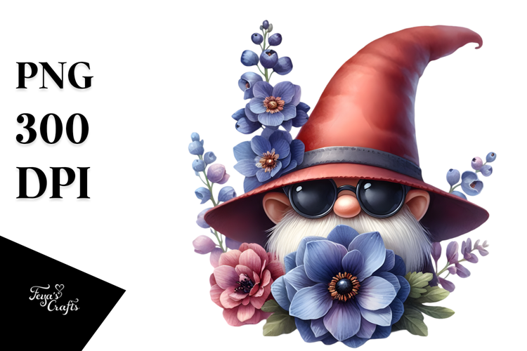 Cute Gnome with Delphinium PNG