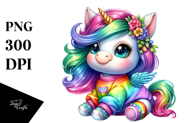 Cute Baby Unicorn Dressed, High-Quality PNG
