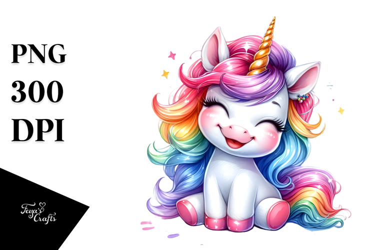 Smiling Baby Unicorn, Vibrant PNG