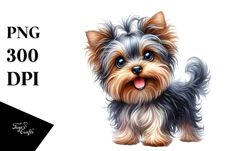 Happy Yorkshire Terrier Watercolor PNG
