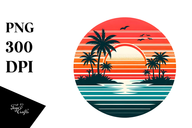 Retro Tropical Island Sunset