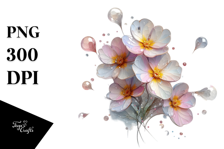 Primrose with Metallic Insertions, Watercolor PNG