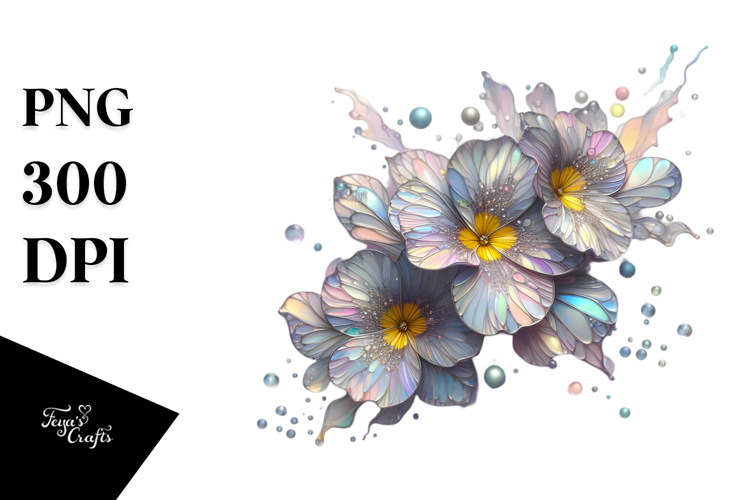 Primrose with Metallic Insertions, Watercolor PNG