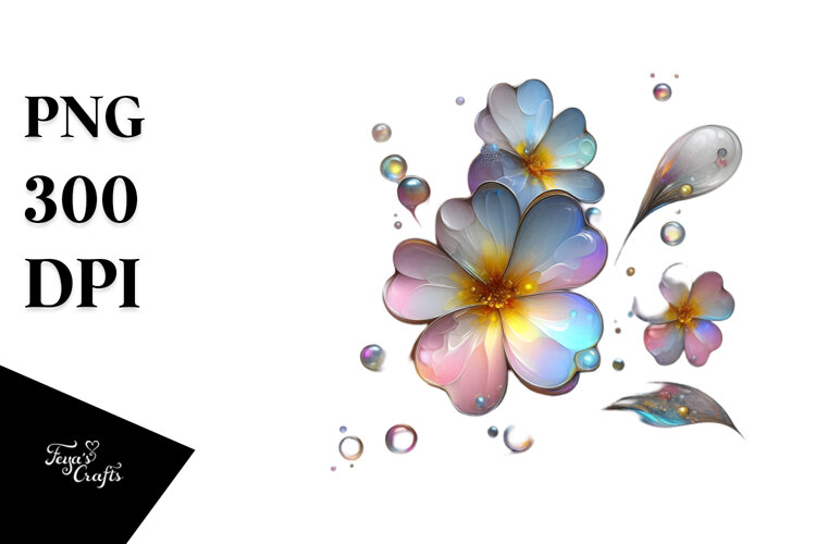 Primrose with Metallic Insertions, Watercolor PNG example image 1