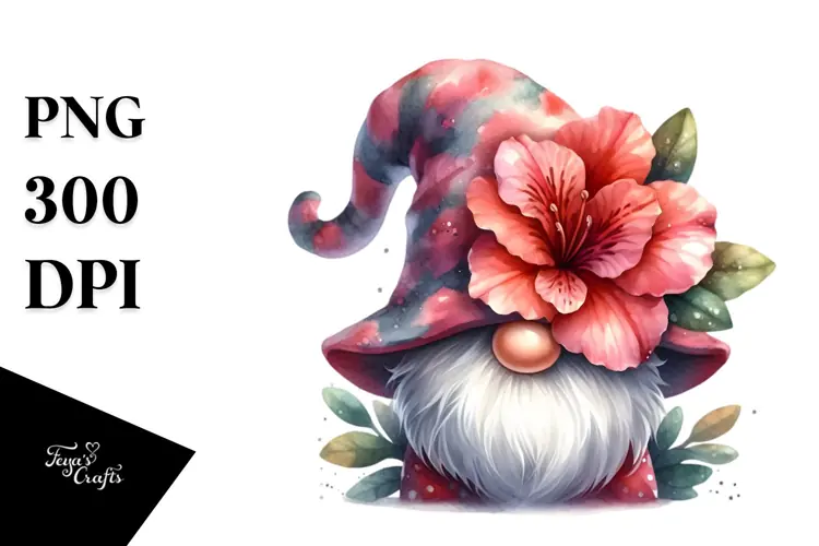 Cute Gnome with Azalea PNG