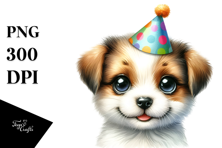 Playful Baby Puppy with Party Hat, Transparent PNG