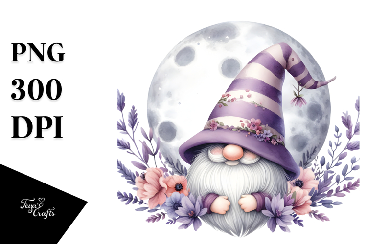 Cute Gnome with Lavender Floral Frame, Transparent PNG