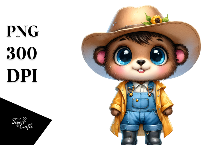 Expressive Baby Bear in Raincoat | Sublimation | Clipart