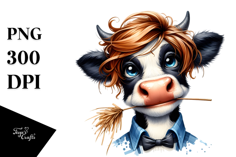 Funny Cow with Straw in Mouth, PNG