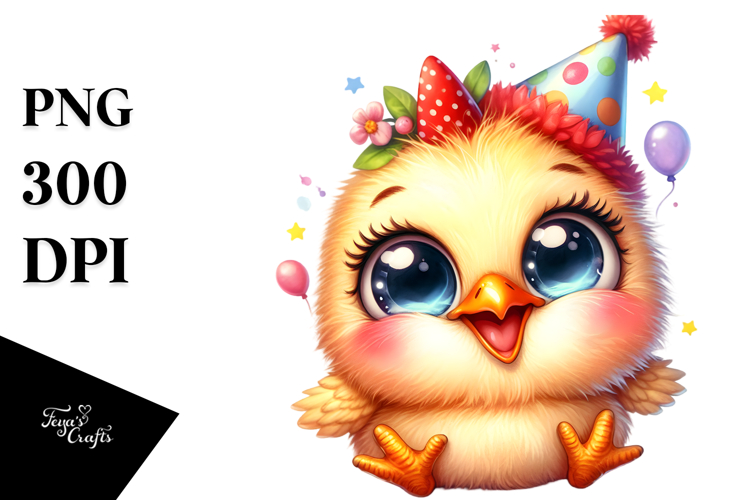 Joyful Baby Chicken with Party Hat, PNG