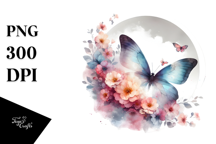 Butterfly with Flowers PNG