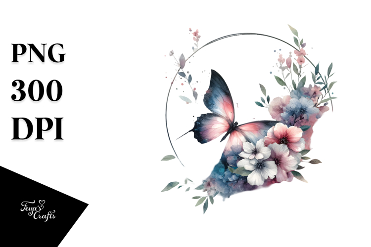 Butterfly with Flowers PNG