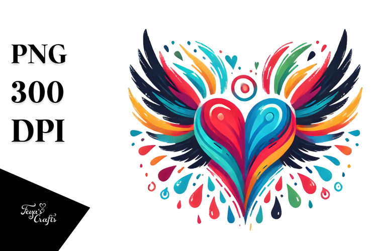 Colorful Heart with Wings PNG