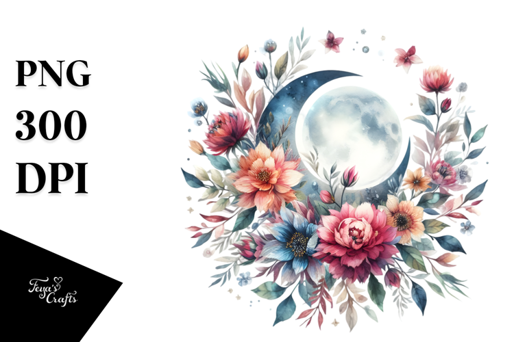 Vibrant Boho Moon with Flowers
