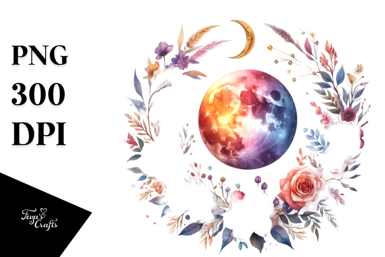Vibrant Boho Moon with Flowers