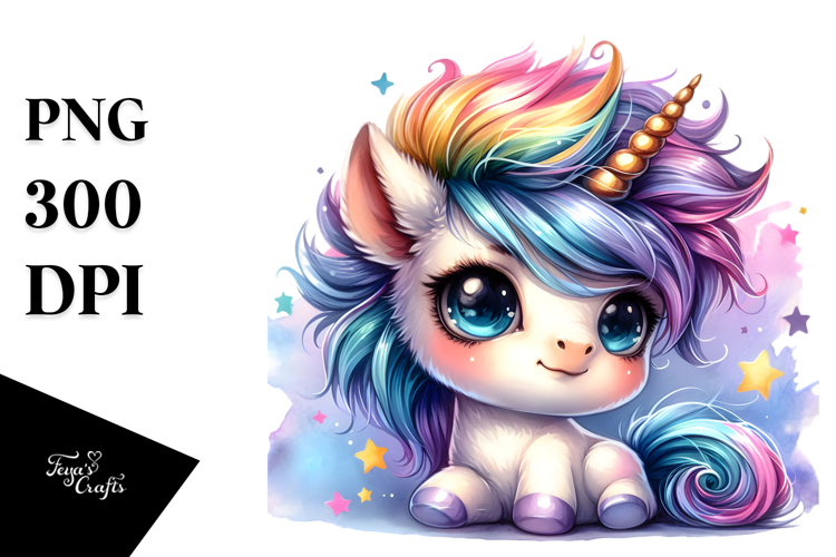 Cute Baby Unicorn Big-Eyes PNG