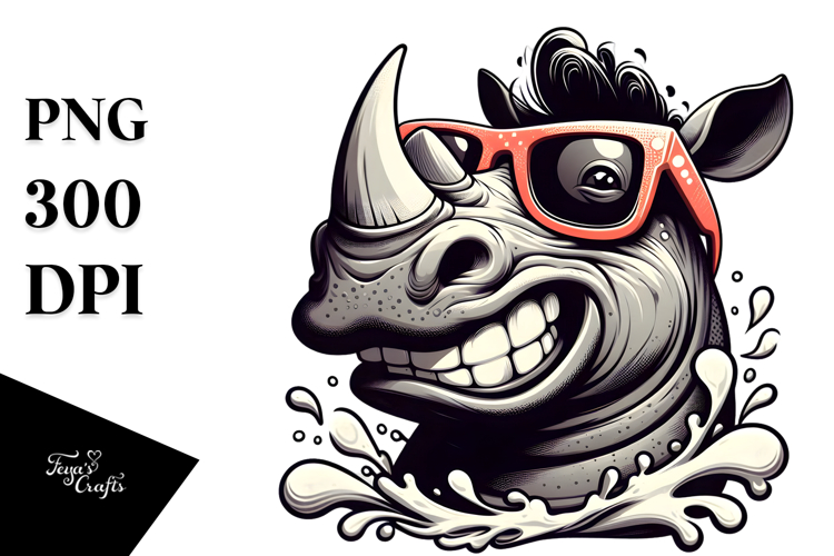 Goofy Rhino with Oversized Sunglasses PNG