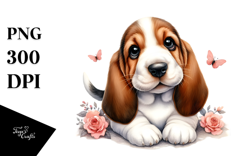 Watercolor Baby Basset Hound JPEG