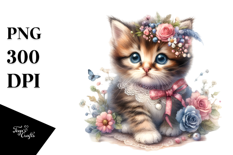 Digital Watercolor Baby Kitten JPEG