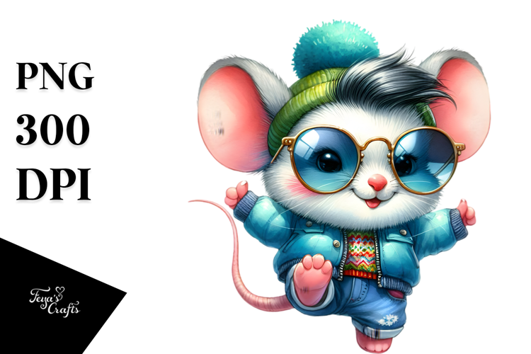 Funny Baby Mouse with Cool Haircut, Vibrant PNG