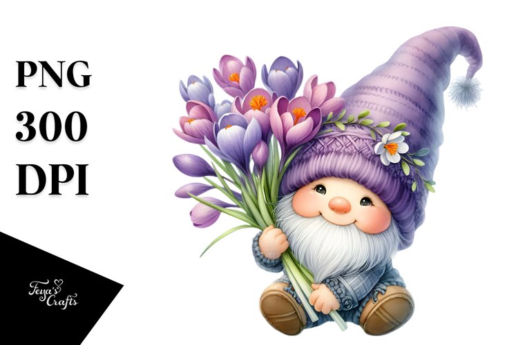 White Background Gnome with Crocus PNG example image 1
