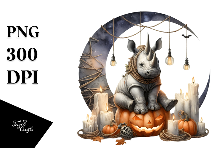 Watercolor Rhino for Halloween, Transparent PNG