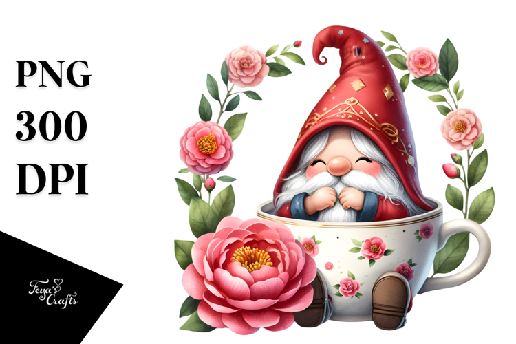 Gnome with Camellia Floral Frame JPEG