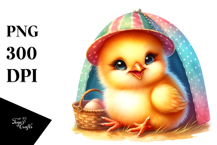 Vibrant Watercolor Baby Chicken PNG