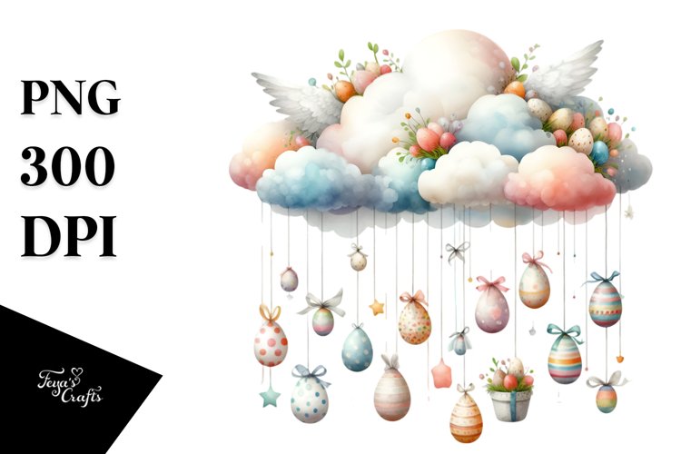 Pastel Watercolor Cloud with Hanging Eggs PNG