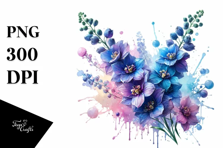 Glossy -like Delphinium Watercolor Splash