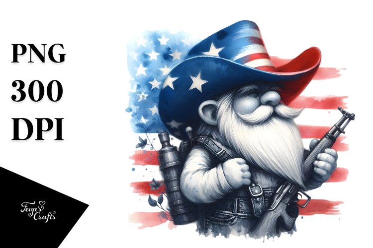 Patriotic Cowboy Gnome Watercolor Clipart