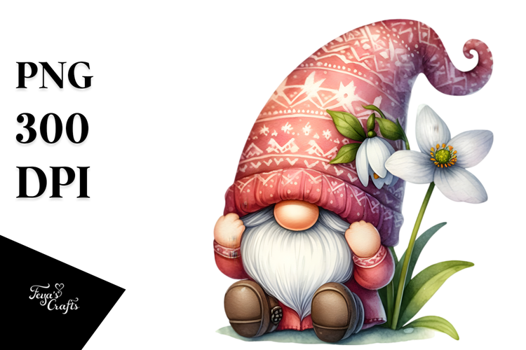 Gnome with Snowdrop PNG