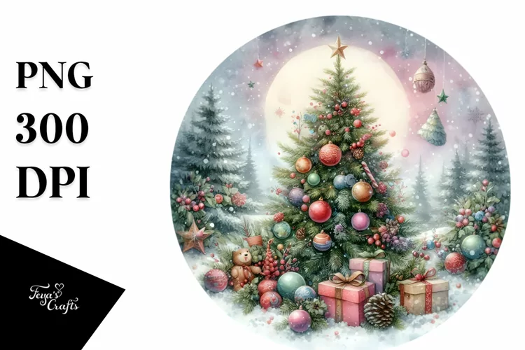 Pastel Christmas Scene with Large Text PNG