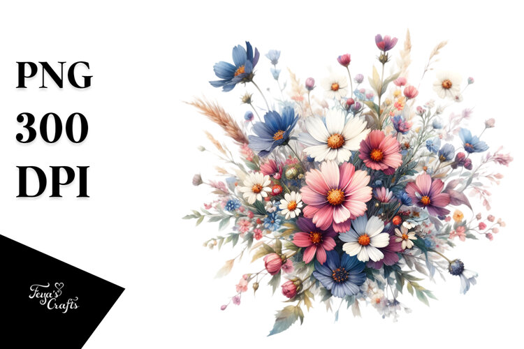 Colorful Floral Frame with Small Wild Flowers Glossy Petals example image 1