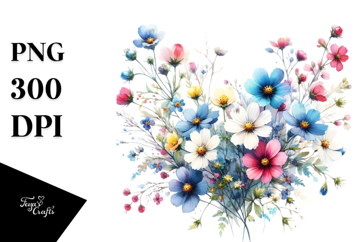Colorful Floral Frame with Small Wild Flowers Glossy Petals